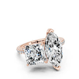 Rose gold Marquise and Princess Toi Moi Ring with Prong Setting and Pave Band