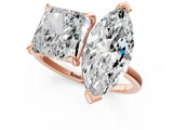 Rose gold Marquise and Princess Toi Moi Ring with Prong Setting and Plain Band 1