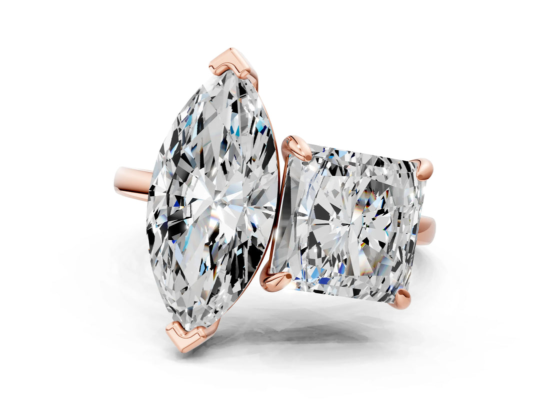 Rose gold Marquise and Princess Toi Moi Ring with Prong Setting and Plain Band