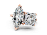 Rose gold Marquise and Princess Toi Moi Ring with Prong Setting and Plain Band