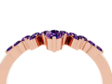 Rose gold Marquise and Round Amethyst Chevron Band with Prong Setting_10