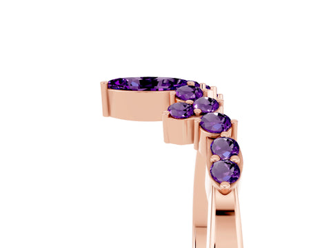 Rose gold Marquise and Round Amethyst Chevron Band with Prong Setting_11