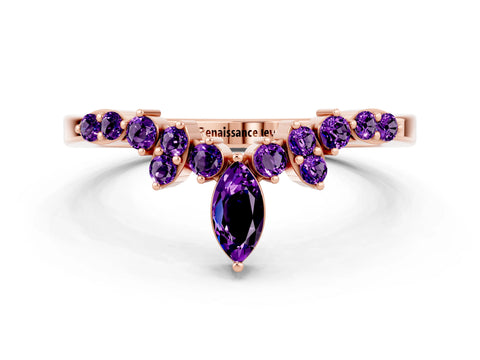 Rose gold Marquise and Round Amethyst Chevron Band with Prong Setting_6