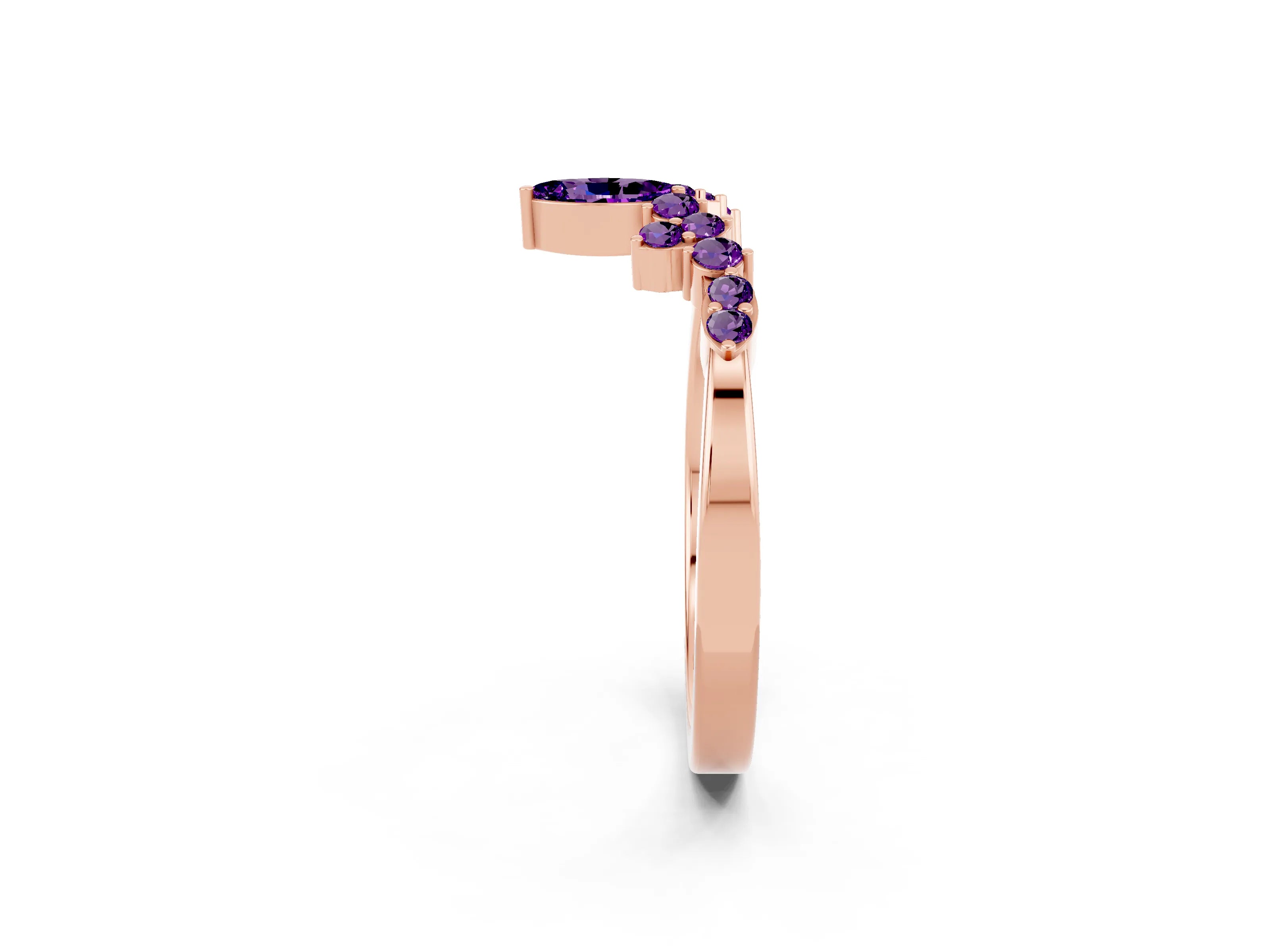 Rose gold Marquise and Round Amethyst Chevron Band with Prong Setting_8