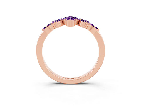 Rose gold Marquise and Round Amethyst Chevron Band with Prong Setting_9