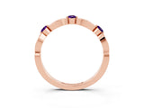Rose gold Marquise and Round Amethyst Milgrain Band with Bezel Setting_9