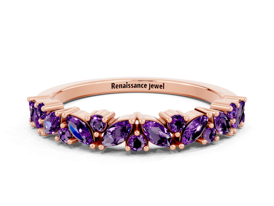 Rose gold Marquise and Round Amethyst Vine Eternity Band with Prong Setting_6