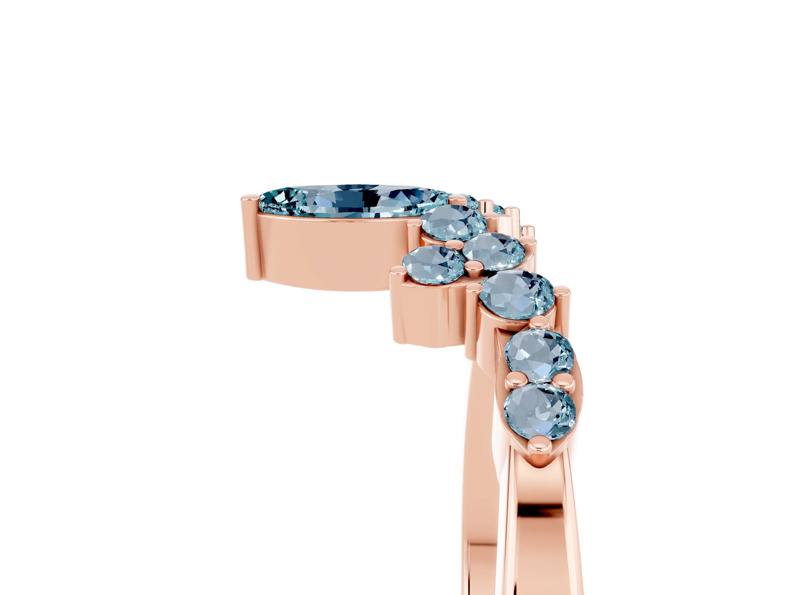 Rose gold Marquise and Round Aquamarine Chevron Band with Prong Setting_11