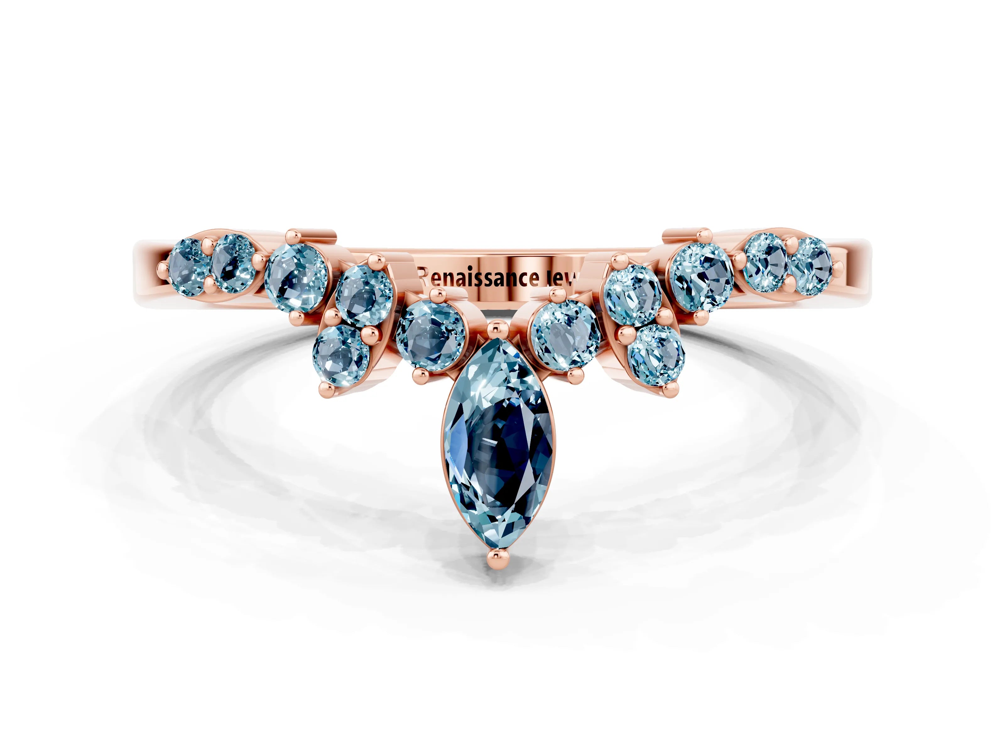Rose gold Marquise and Round Aquamarine Chevron Band with Prong Setting_6