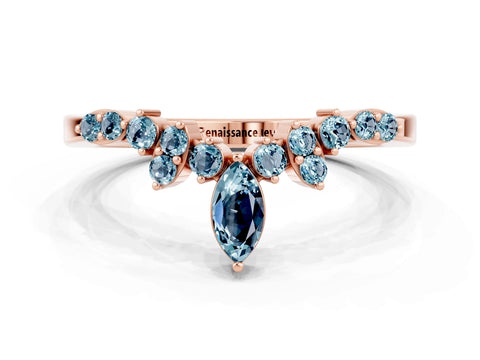 Rose gold Marquise and Round Aquamarine Chevron Band with Prong Setting_6