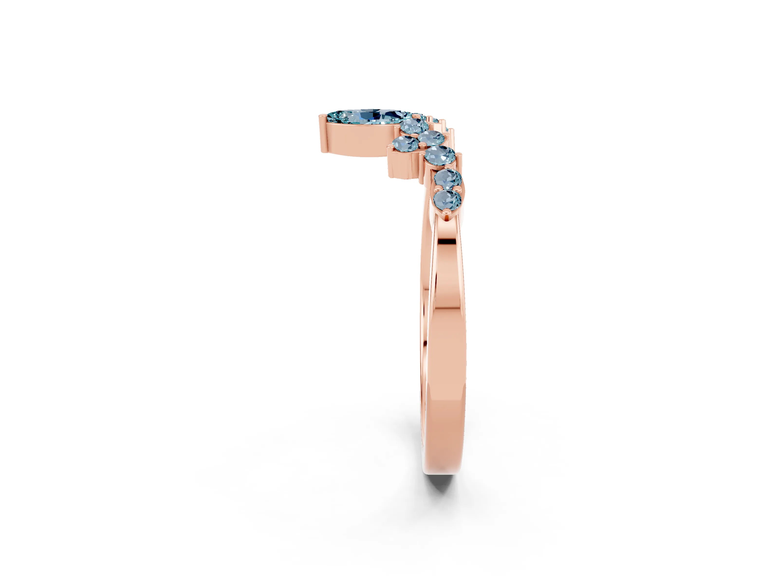 Rose gold Marquise and Round Aquamarine Chevron Band with Prong Setting_8