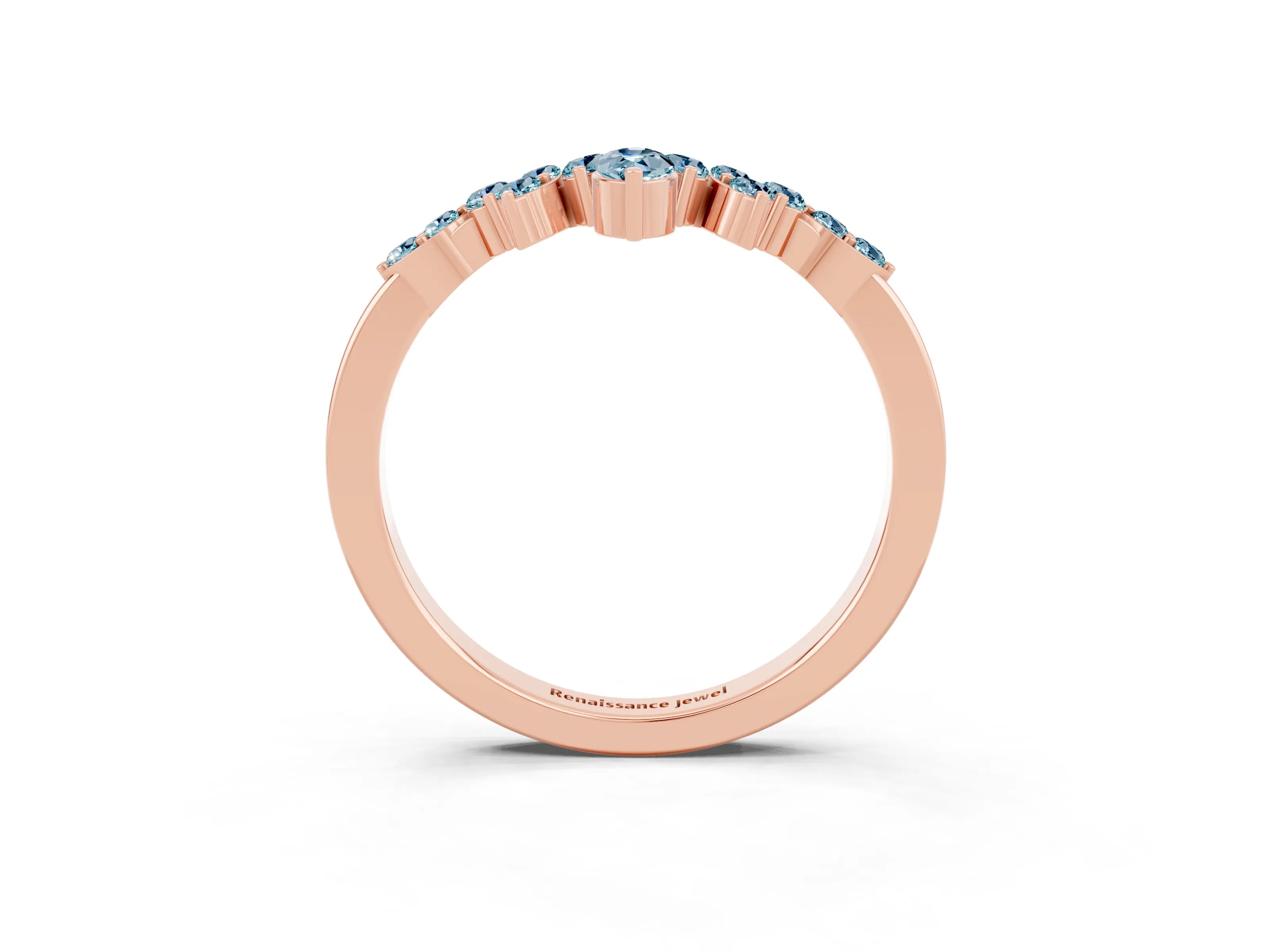 Rose gold Marquise and Round Aquamarine Chevron Band with Prong Setting_9