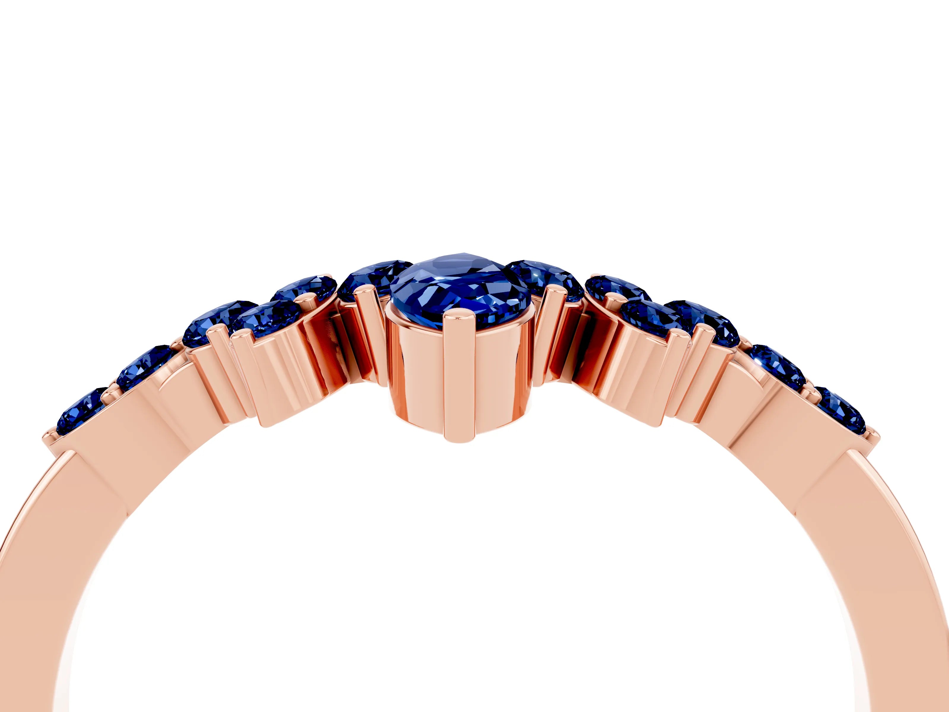 Rose gold Marquise and Round Blue Sapphire Chevron Band with Prong Setting_10