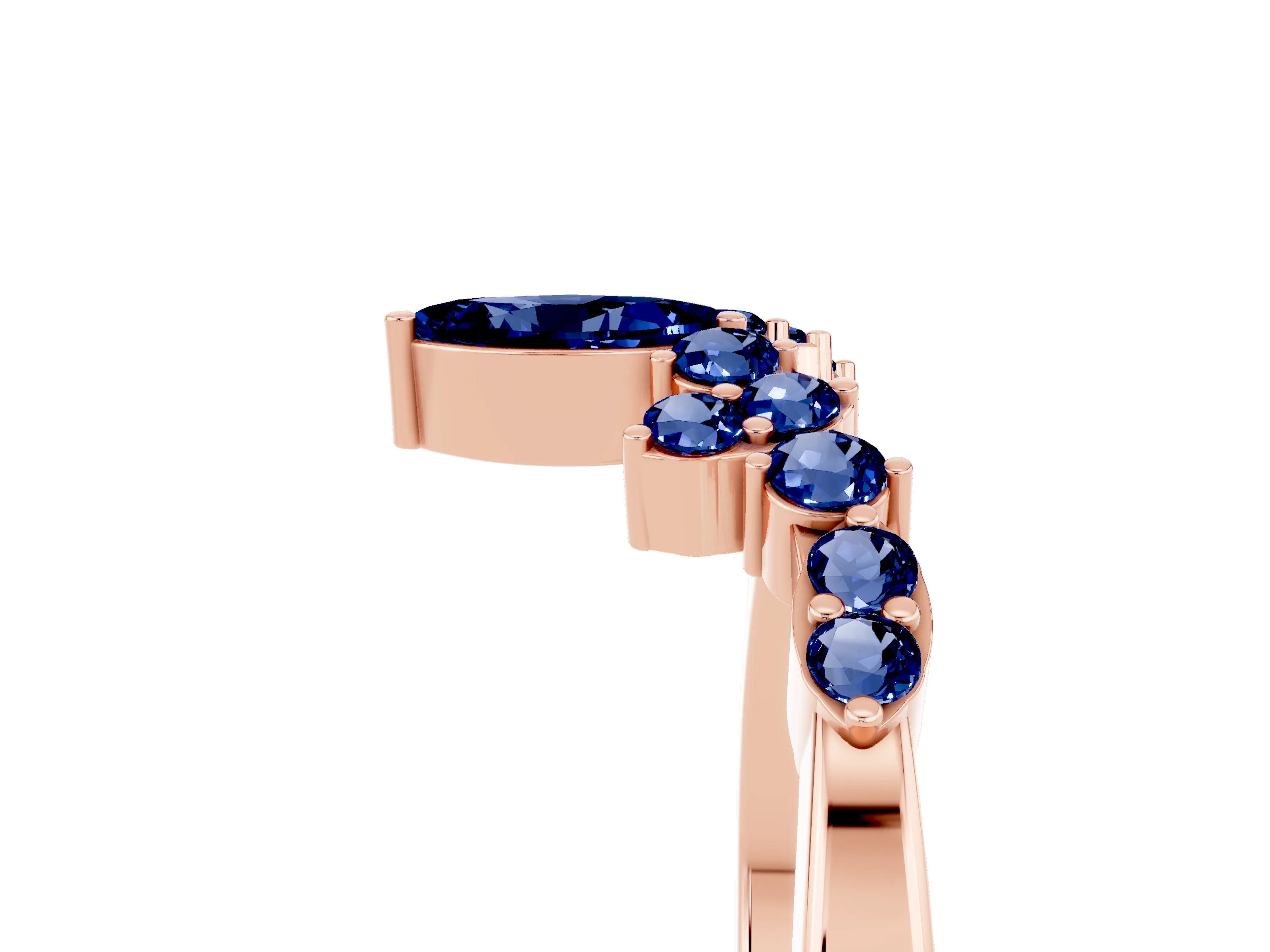 Rose gold Marquise and Round Blue Sapphire Chevron Band with Prong Setting_11