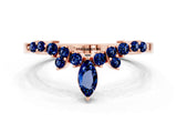 Rose gold Marquise and Round Blue Sapphire Chevron Band with Prong Setting_6