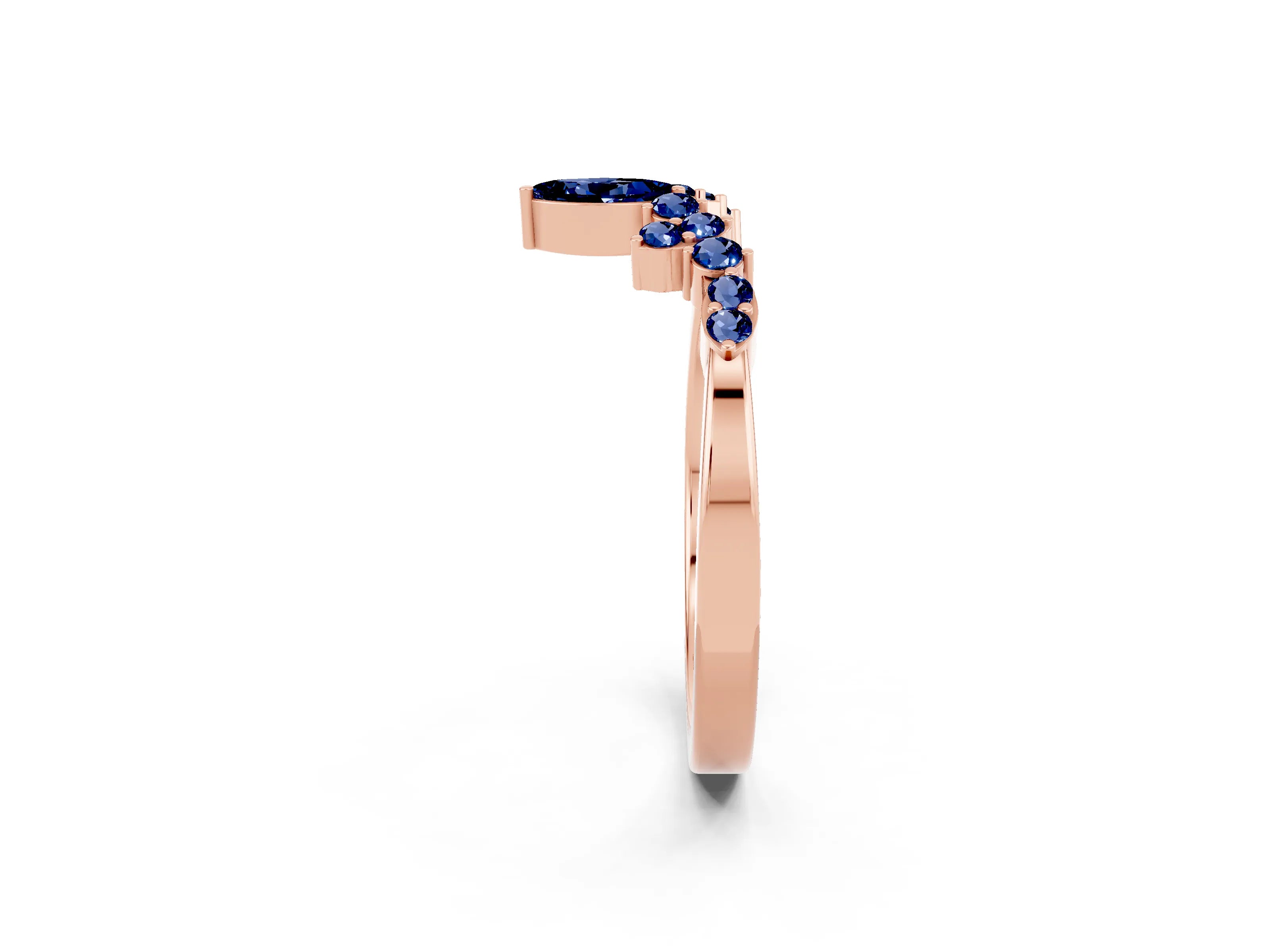 Rose gold Marquise and Round Blue Sapphire Chevron Band with Prong Setting_8