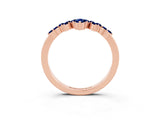 Rose gold Marquise and Round Blue Sapphire Chevron Band with Prong Setting_9
