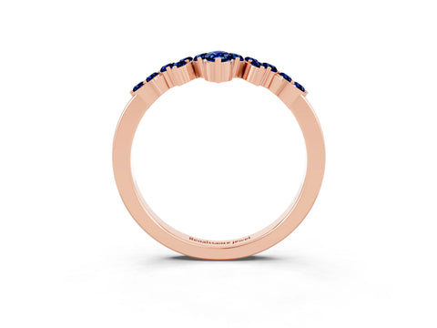 Rose gold Marquise and Round Blue Sapphire Chevron Band with Prong Setting_9