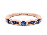 Rose gold Marquise and Round Blue Sapphire Milgrain Band with Bezel Setting_6