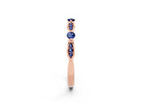 Rose gold Marquise and Round Blue Sapphire Milgrain Band with Bezel Setting_8