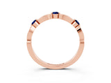 Rose gold Marquise and Round Blue Sapphire Milgrain Band with Bezel Setting_9