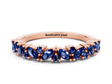 Rose gold Marquise and Round Blue Sapphire Vine Eternity Band with Prong Setting_6