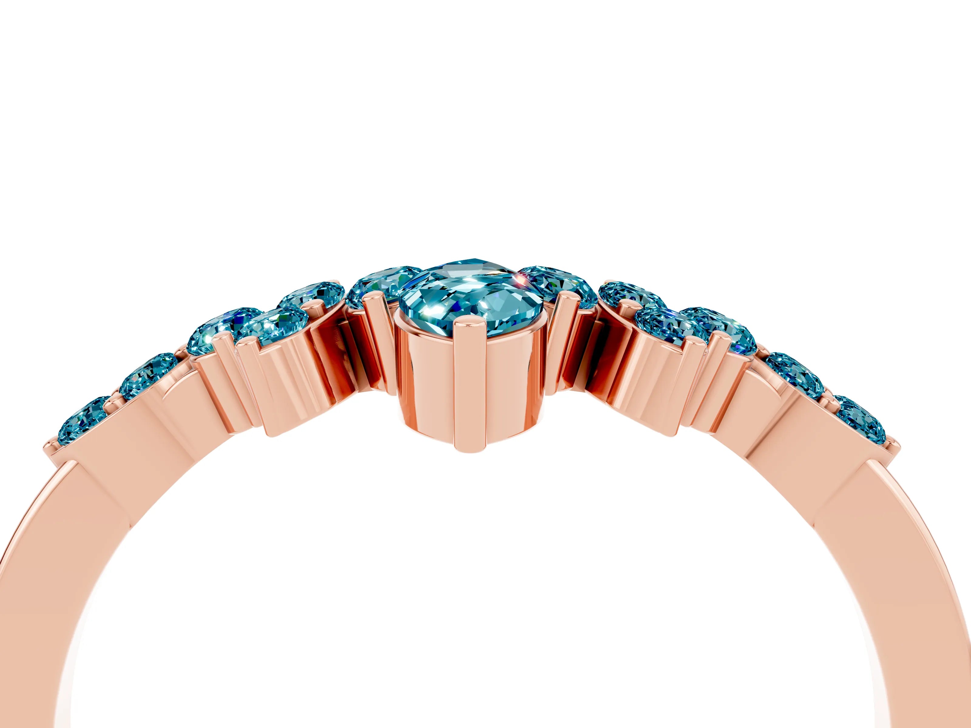 Rose gold Marquise and Round Blue Topaz Chevron Band with Prong Setting_10