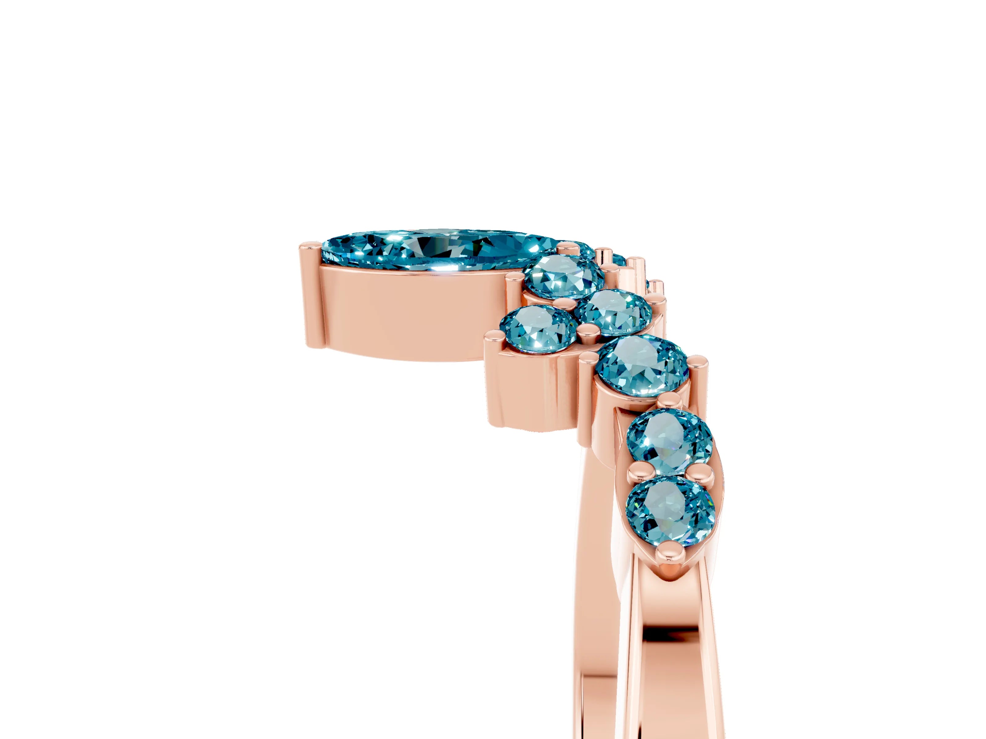 Rose gold Marquise and Round Blue Topaz Chevron Band with Prong Setting_11