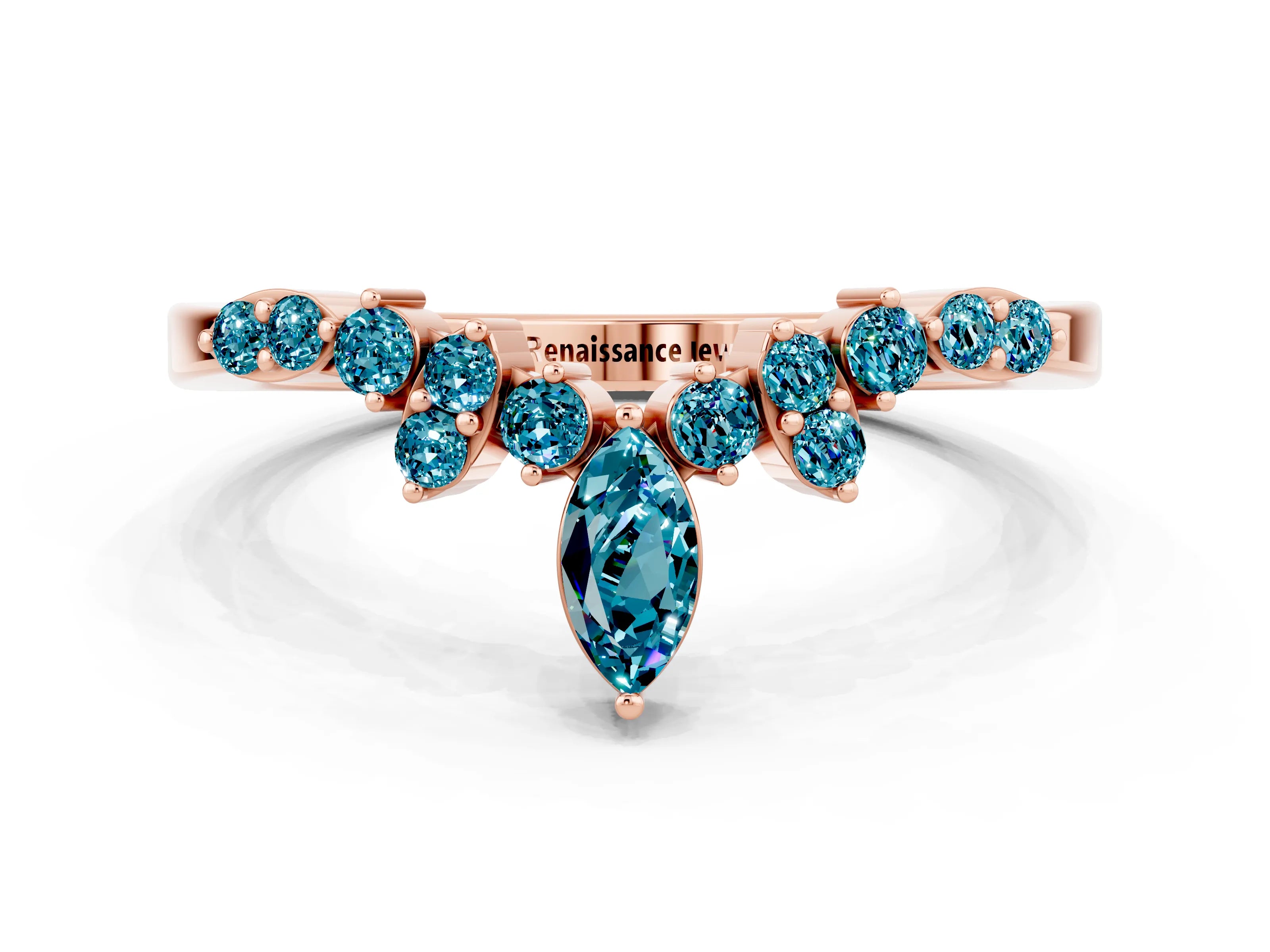 Rose gold Marquise and Round Blue Topaz Chevron Band with Prong Setting_6