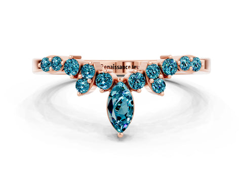 Rose gold Marquise and Round Blue Topaz Chevron Band with Prong Setting_6