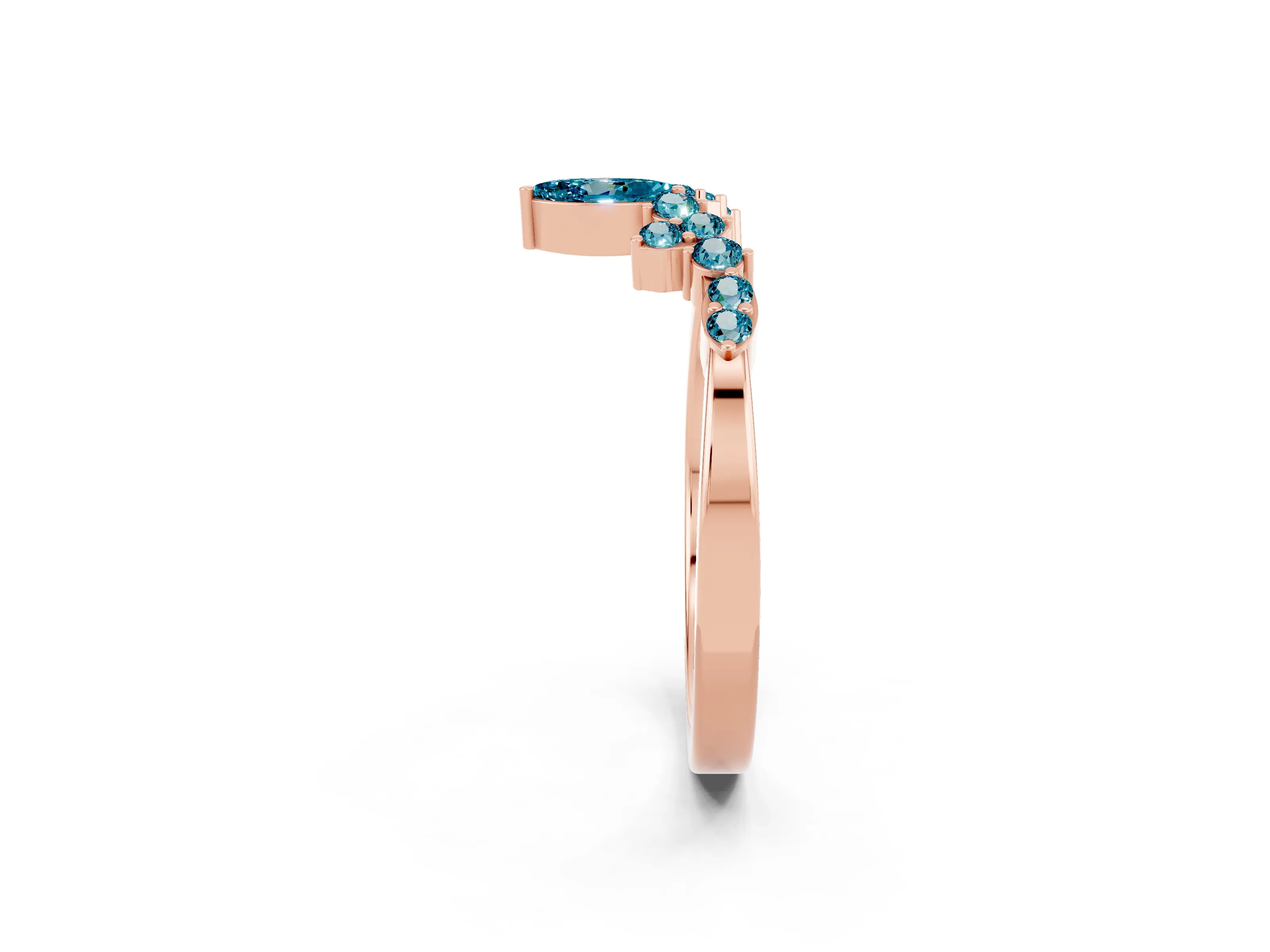Rose gold Marquise and Round Blue Topaz Chevron Band with Prong Setting_8