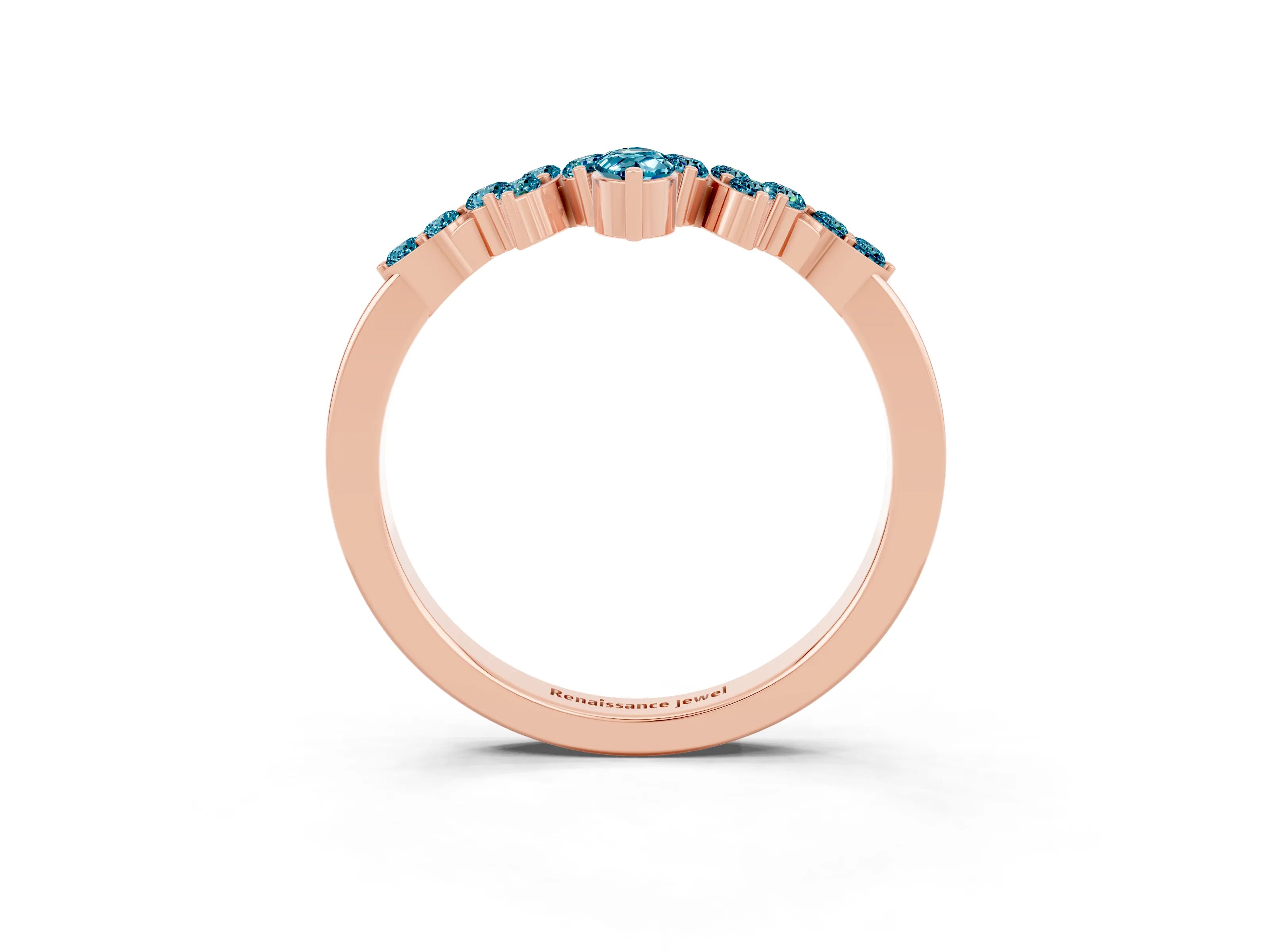 Rose gold Marquise and Round Blue Topaz Chevron Band with Prong Setting_9