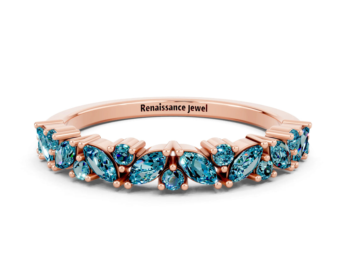 Rose gold Marquise and Round Blue Topaz Vine Eternity Band with Prong Setting_6