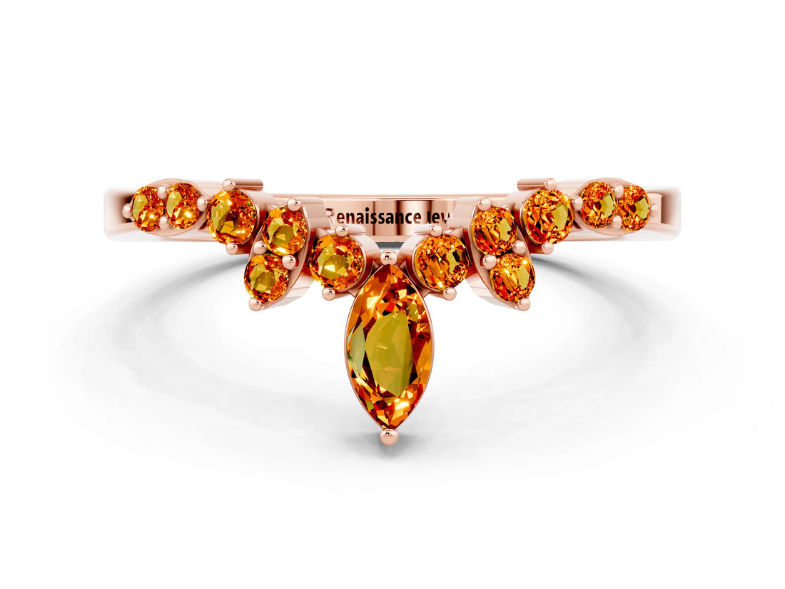 Rose gold Marquise and Round Citrine Chevron Band with Prong Setting_6