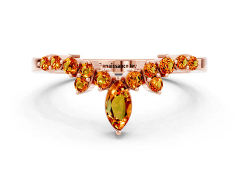 Rose gold Marquise and Round Citrine Chevron Band with Prong Setting_6