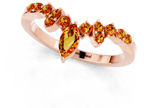 Rose gold Marquise and Round Citrine Chevron Band with Prong Setting_7