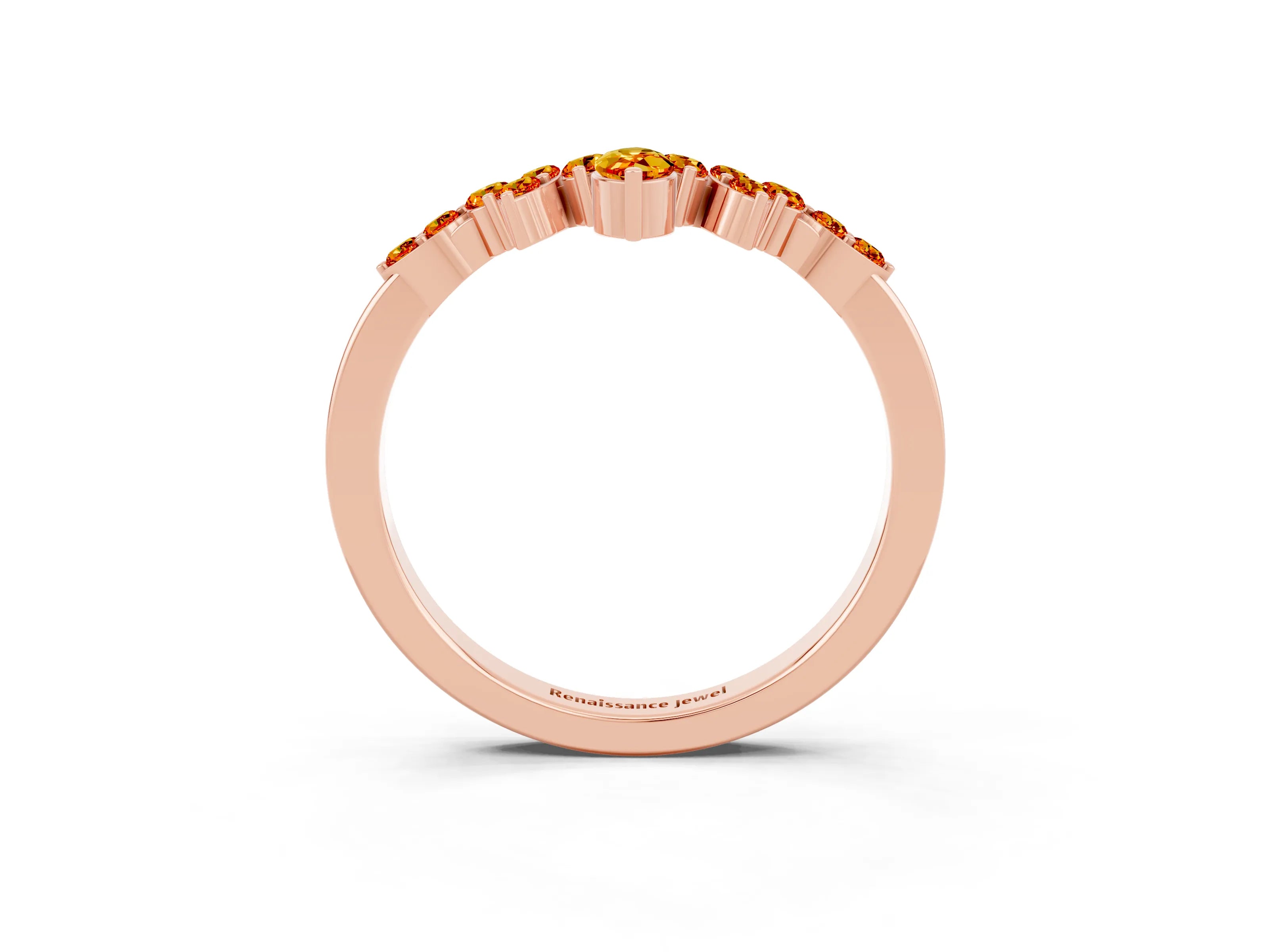 Rose gold Marquise and Round Citrine Chevron Band with Prong Setting_9