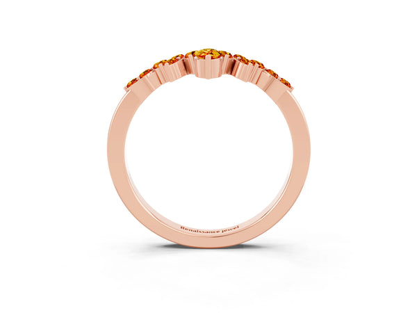 Rose Gold Marquise and Round Citrine Chevron Curved Wedding Band