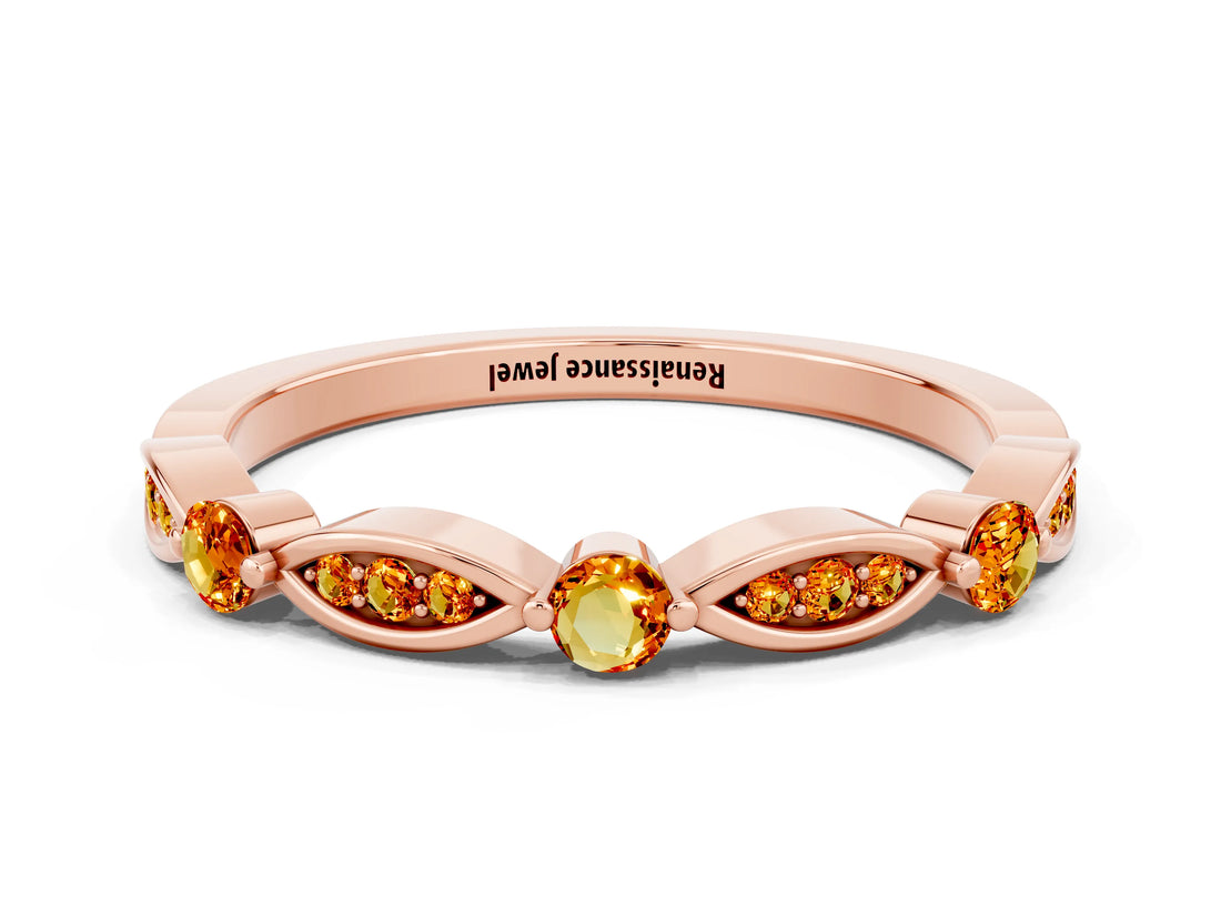Rose gold Marquise and Round Citrine Milgrain Band with Bezel Setting_6