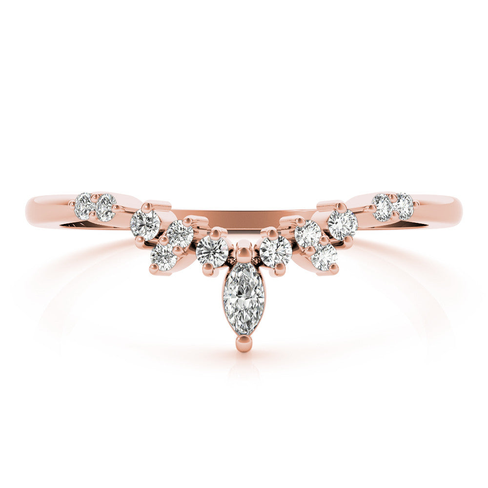 Rose gold Marquise and Round Diamond Chevron Band with Prong Setting 1