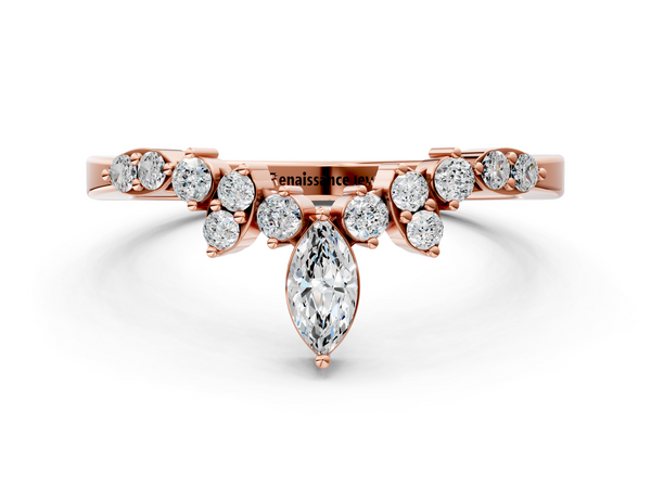 Rose gold Marquise and Round Diamond Chevron Band with Prong Setting