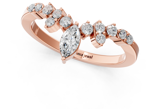 Rose gold Marquise and Round Diamond Chevron Band with Prong Setting