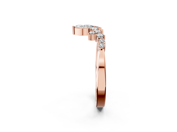 Rose gold Marquise and Round Diamond Chevron Band with Prong Setting