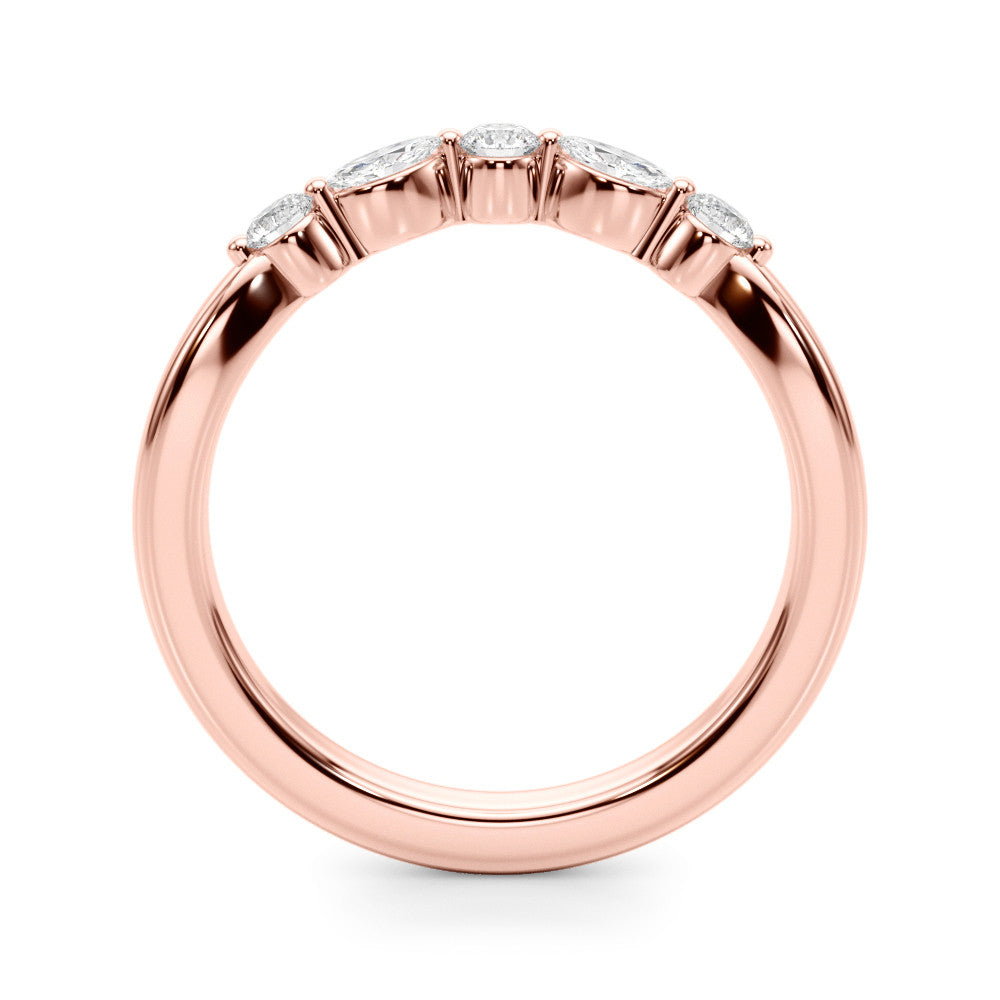 Rose gold Marquise and Round Diamond Half Eternity Band with Prong Setting 1