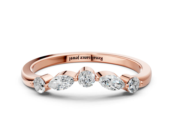 Rose gold Marquise and Round Diamond Half Eternity Band with Prong Setting