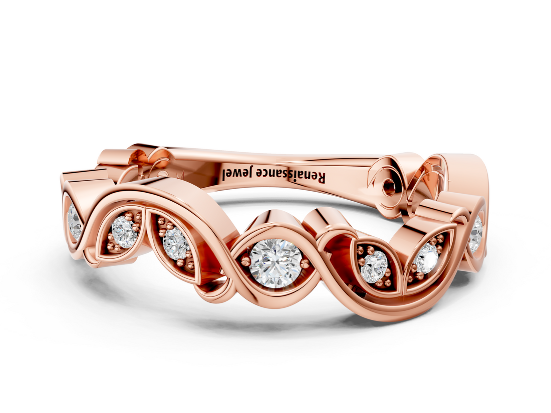 Rose gold Marquise and Round Diamond Infinity Eternity Band with Bezel Setting_23