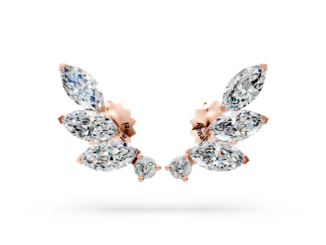 14K Rose Gold 0.51 Carat E VS Marquise and Round Diamond Ivy Climber Earrings