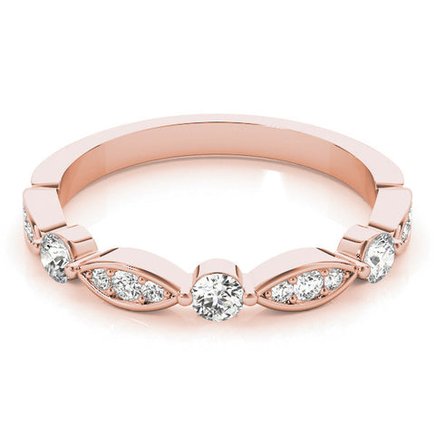 Rose gold Marquise and Round Diamond Milgrain Band with Bezel Setting 1