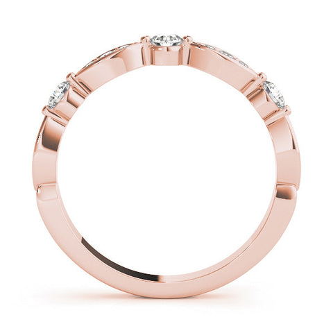 Rose gold Marquise and Round Diamond Milgrain Band with Bezel Setting 2