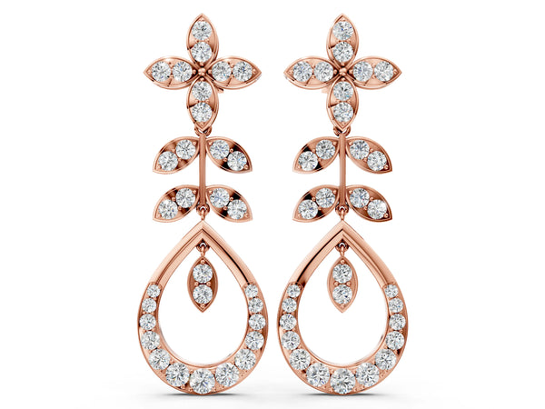 Rose gold Marquise and Round Diamond Sparkling Dewdrop Drop Earrings